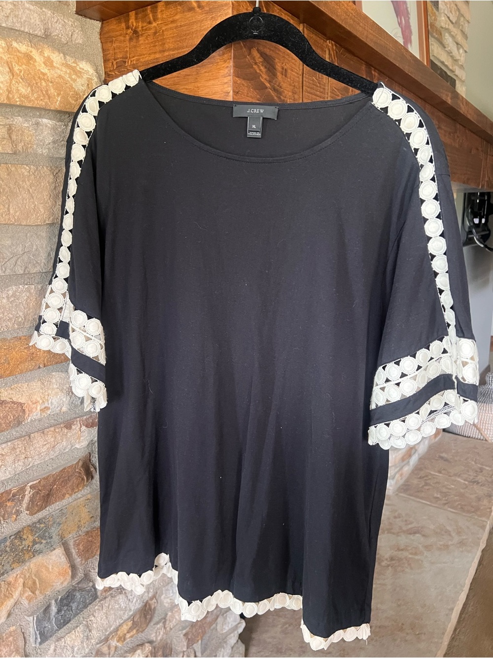J. Crew LadiesBlack Cotton Tee with Ivory Lace Trim